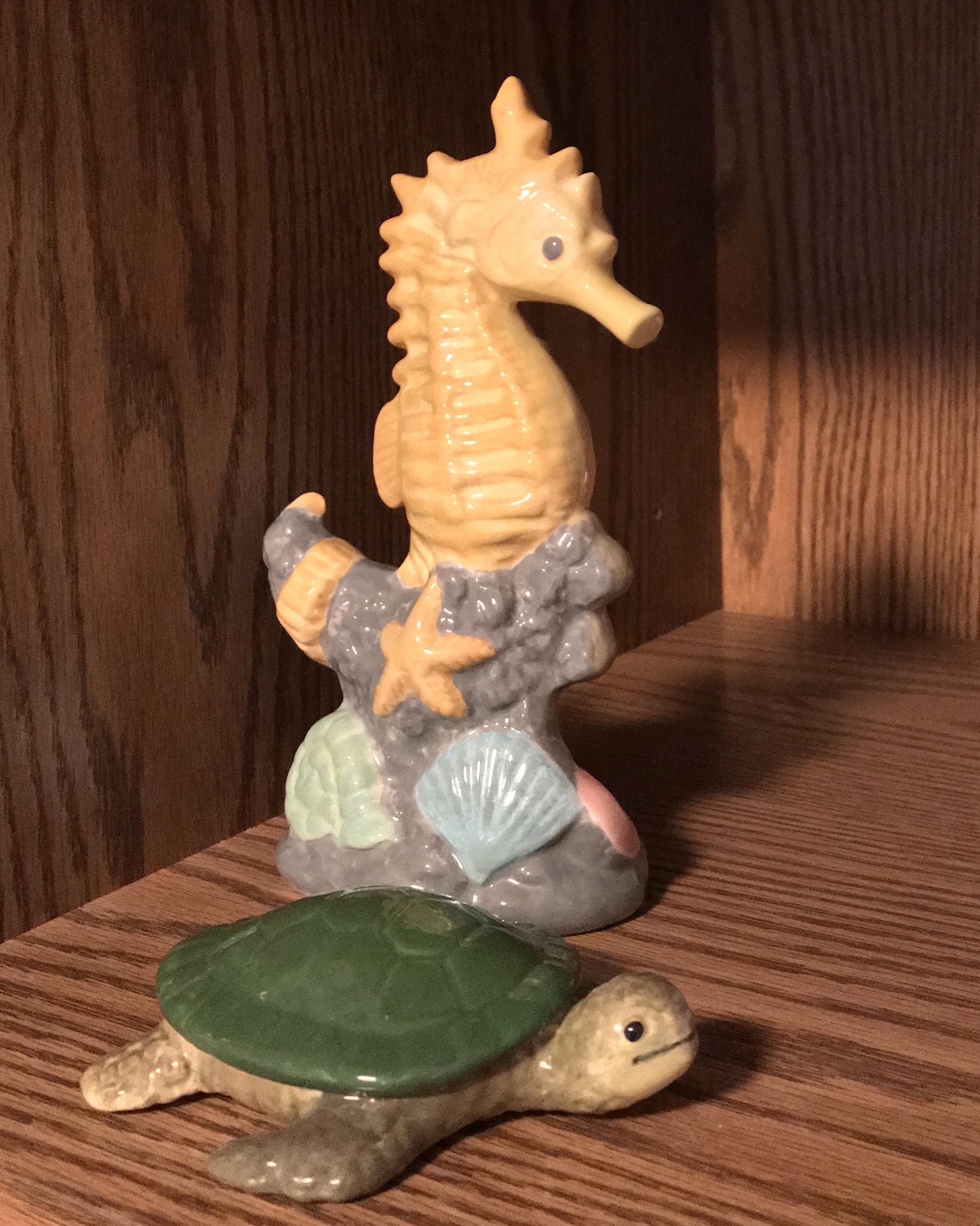 Teresa's Painted Pottery - a sea turtle and sea horse - done at The Glazed Bisque-It.